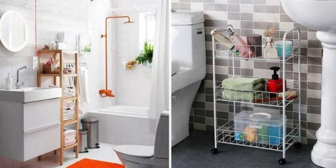 Koupelnová police: krásná a praktická organizace úložného prostoru v 90+ nápadech